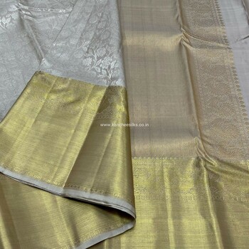 pure kanjeevaram pastel brown silver zari brocade  saree with pastel brown  blouse