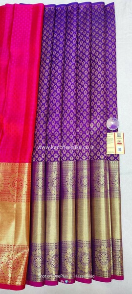 pure kanchipattu free size purple brocade  lehenga with pink blouse