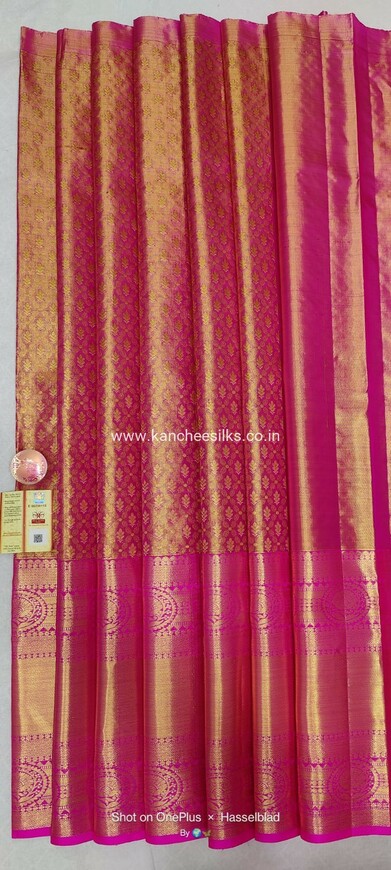 pure kanchipattu pink tissue  lehenga with pink tissue blouse