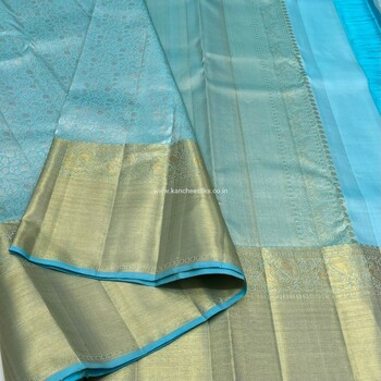 pure kanjeevaram blue gold zari brocade saree with blue  blouse