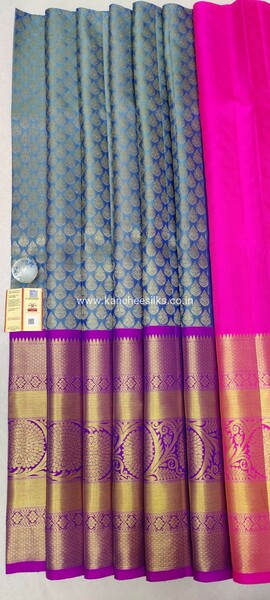 pure kanchipattu free size grey silk  lehenga with pink blouse